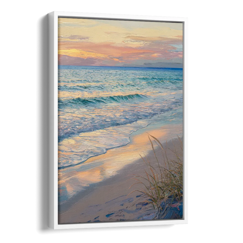 Hilton Head Island Sunset Beach View Side - White Canvas Wall Art
