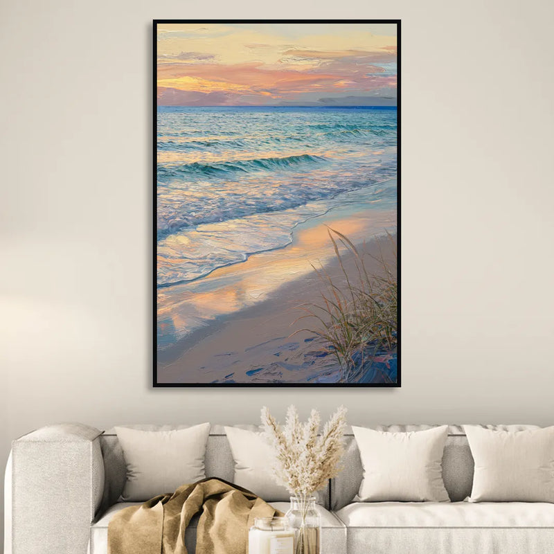Hilton Head Island Sunset Beach View Sitting Room - Black Canvas Wall Art