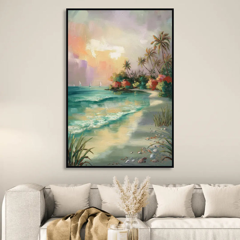 Hilton Head Island Tropical Paradise Living Room - Black Canvas Wall Art