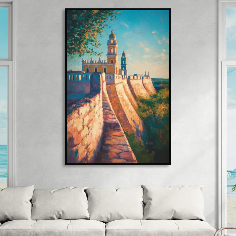 Historic Fortified Walls Living Room - Black Canvas Wall Art