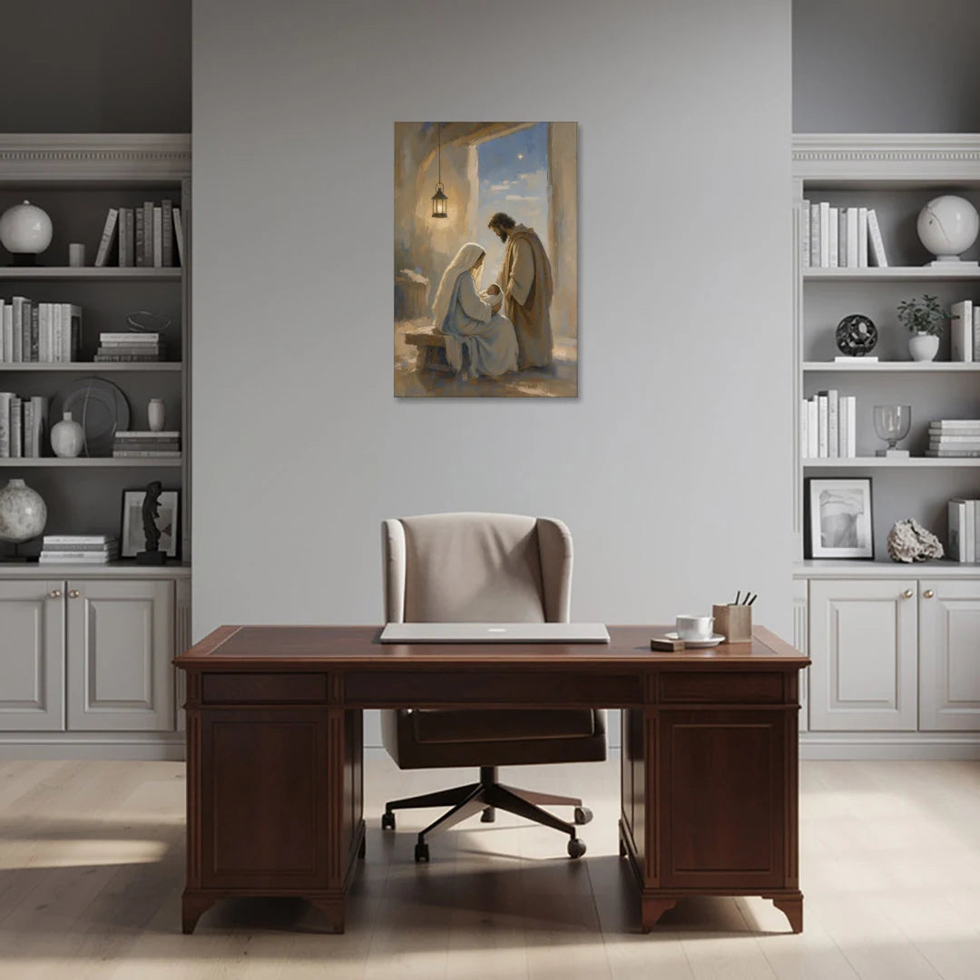 Holy Family Painting by Lantern Light - Canvas Wall Art - Office - 24x36