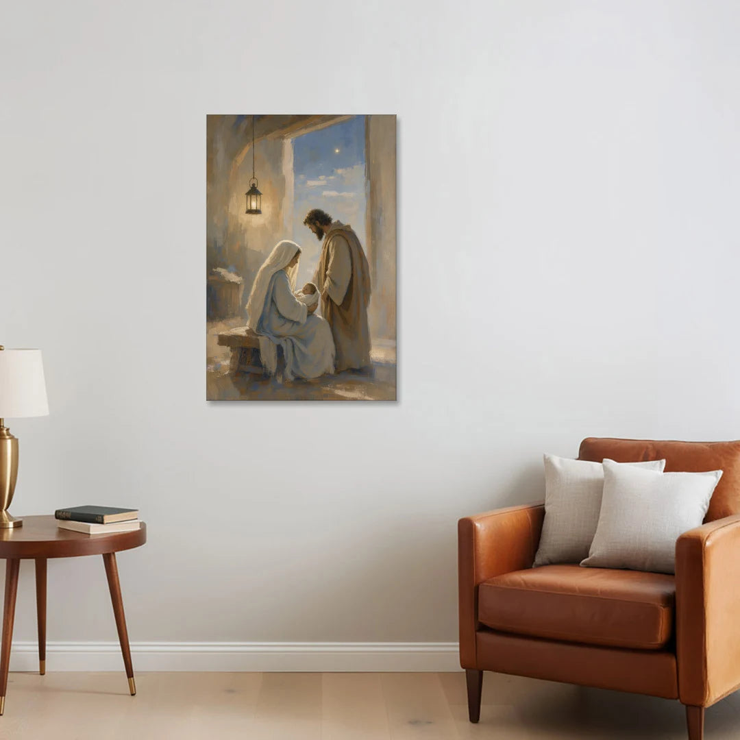 Holy Family Painting by Lantern Light - Canvas Wall Art - Sofa - 24x36