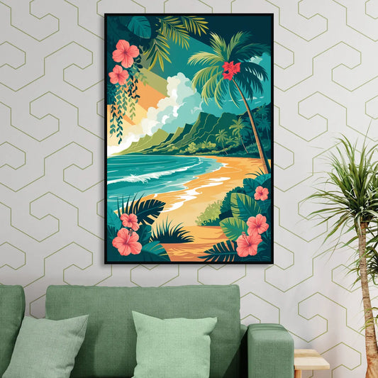 Honolulu Aloha Spirit Living Room - Black Canvas Wall Art