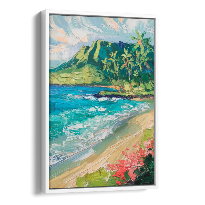 Honolulu Diamond Head View Side - White Canvas Wall Art