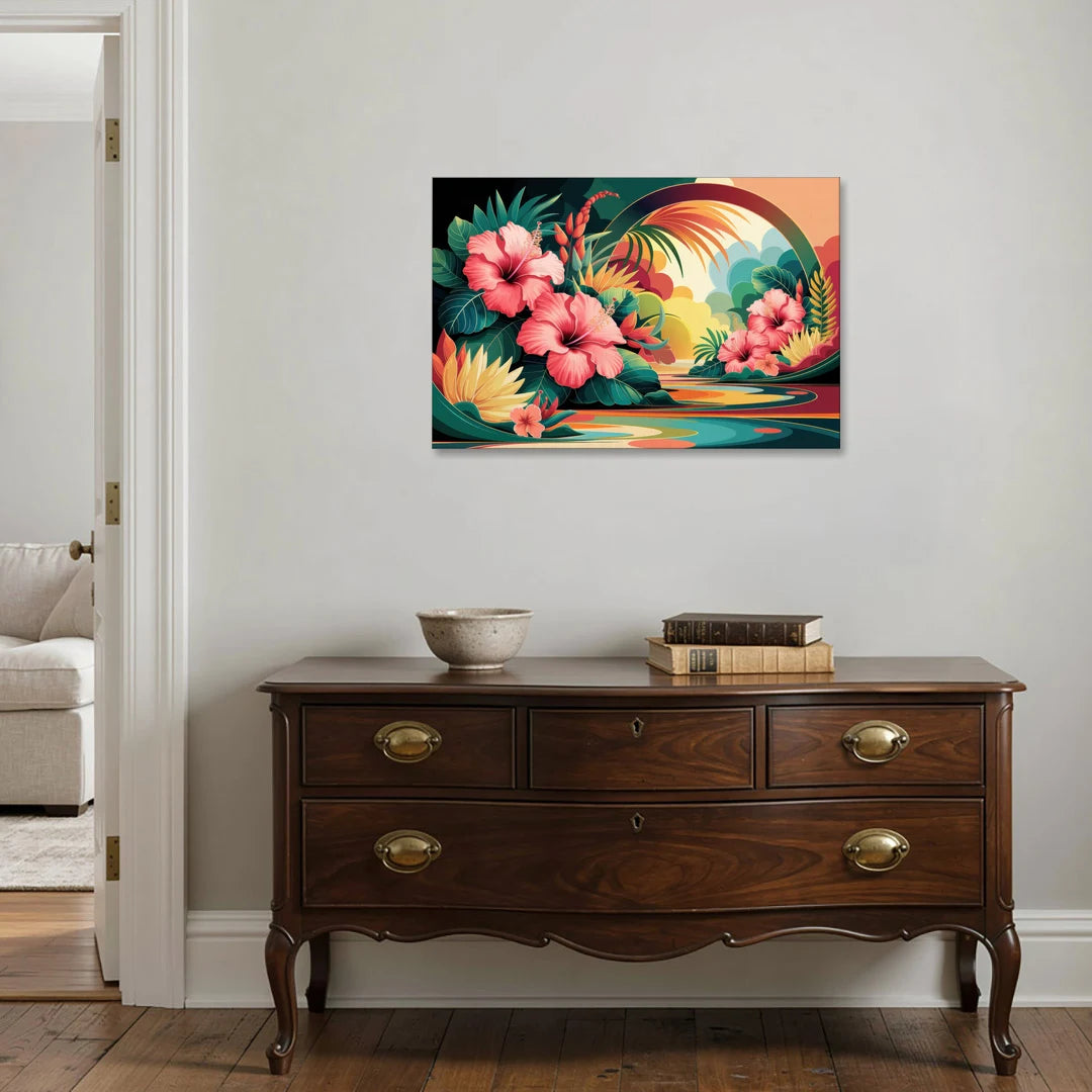 Honolulu Hawaiian Floral Design - Canvas Wall Art - Coffee Table - 36x24