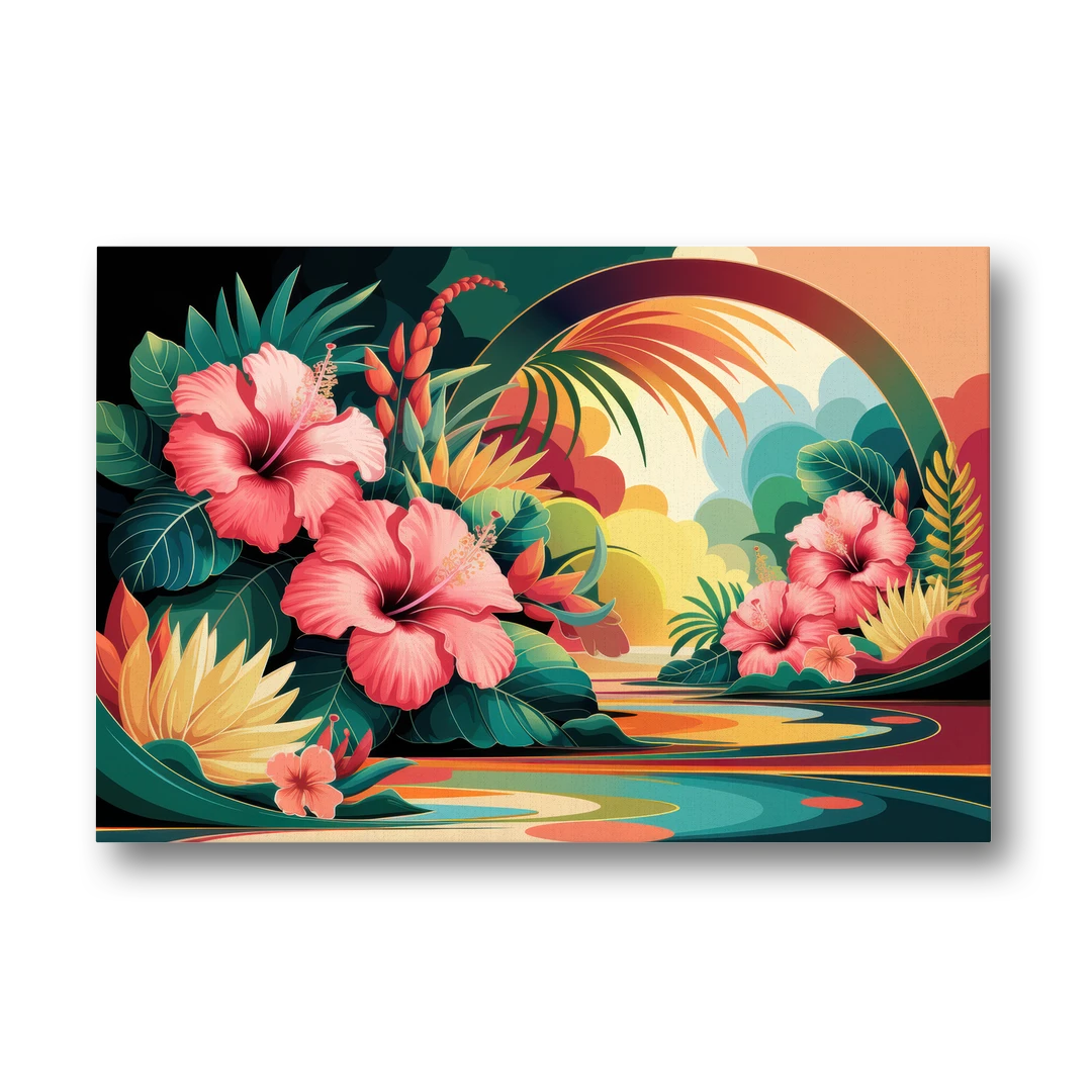 Honolulu Hawaiian Floral Design - Canvas Wall Art - Front