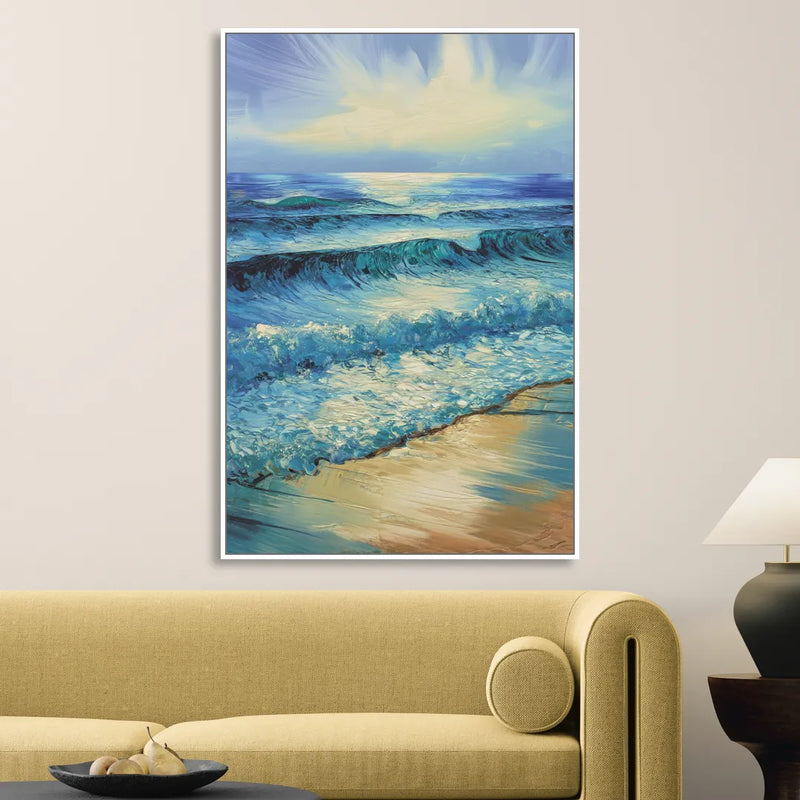 Honolulu Ocean Waves Scene Sitting Room - White Canvas Wall Art
