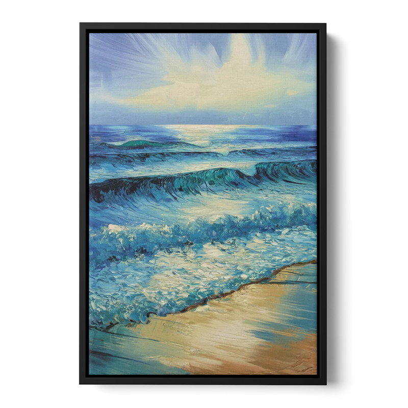 Honolulu Ocean Waves Scene Front - Black Canvas Wall Art