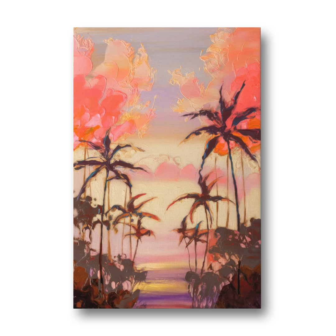 Honolulu Palm Trees Silhouette - Canvas Wall Art - Front