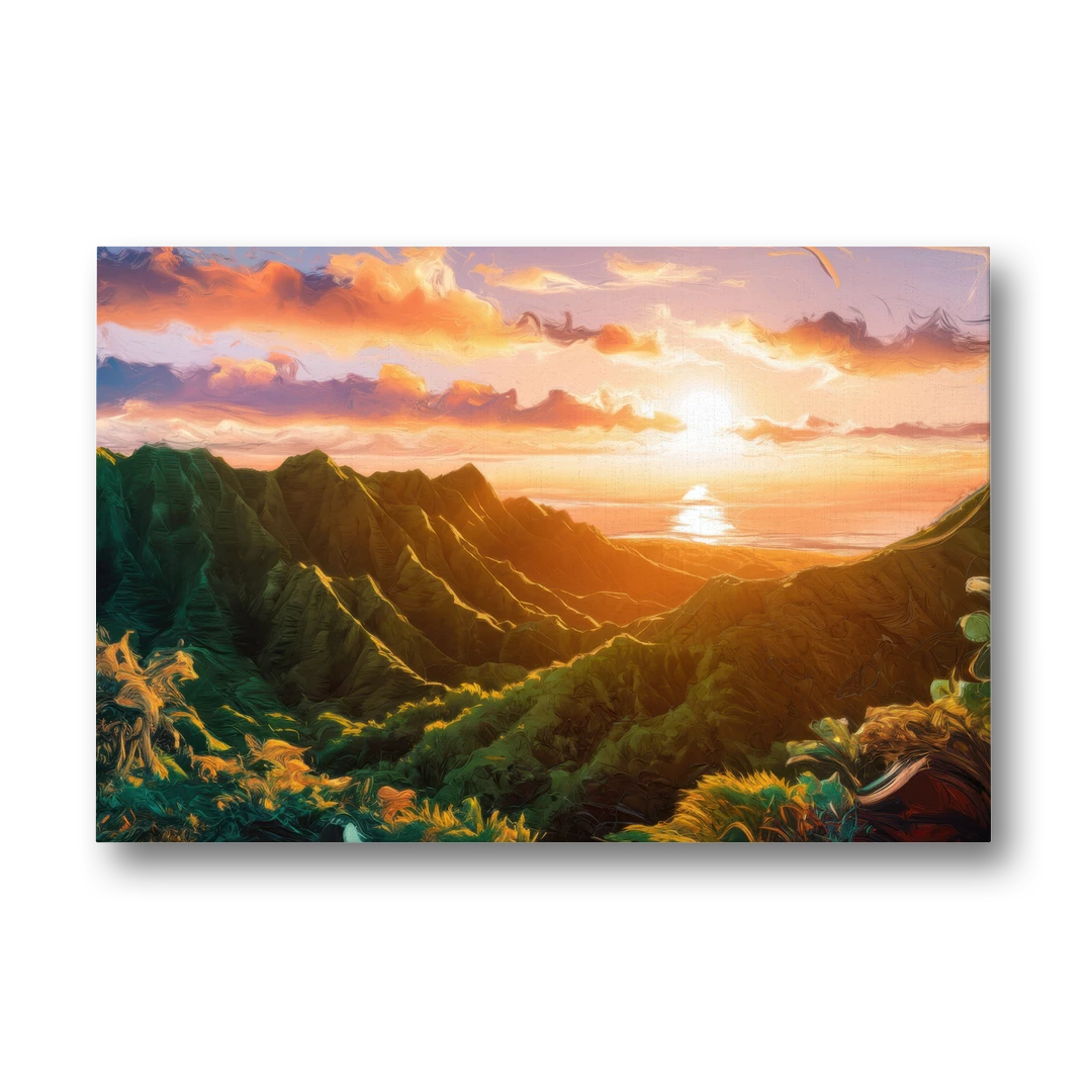 Honolulu Sunset Over Mountains - Canvas Wall Art - Front