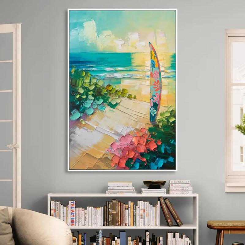 Honolulu Surfboard Vibes Sitting Room - White Canvas Wall Art