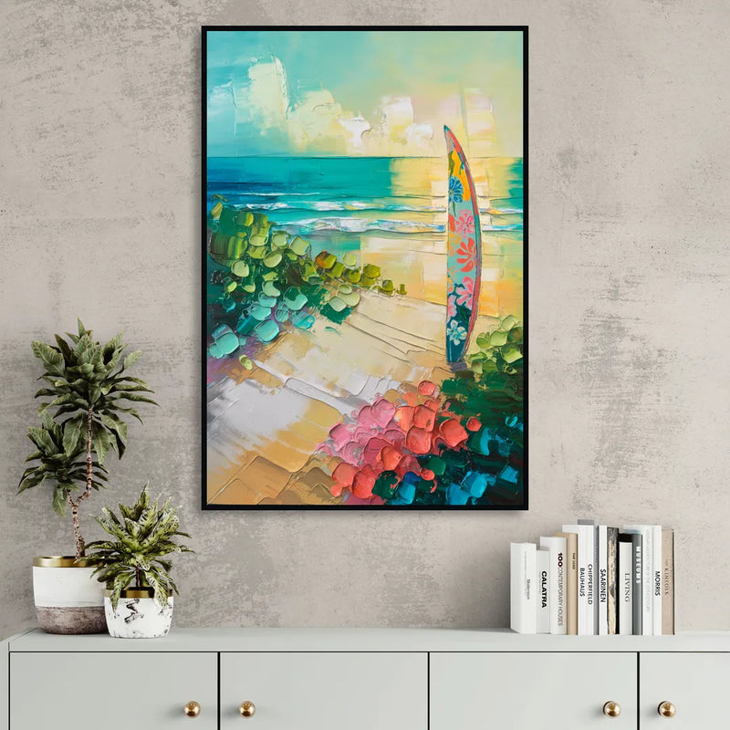 Honolulu Surfboard Vibes Sitting Room - Black Canvas Wall Art