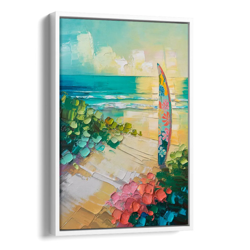 Honolulu Surfboard Vibes Side - White Canvas Wall Art