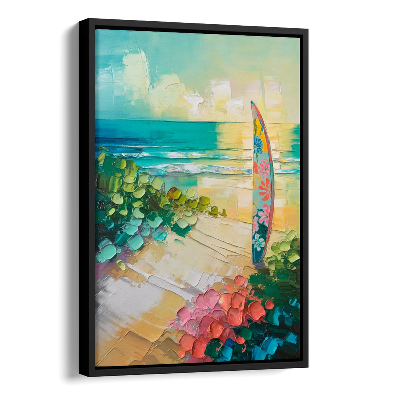 Honolulu Surfboard Vibes Side - Black Canvas Wall Art