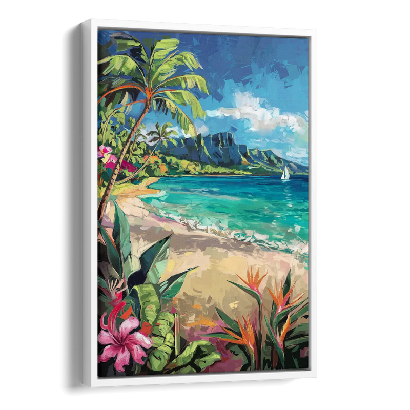 Honolulu Tropical Paradise Side - White Canvas Wall Art