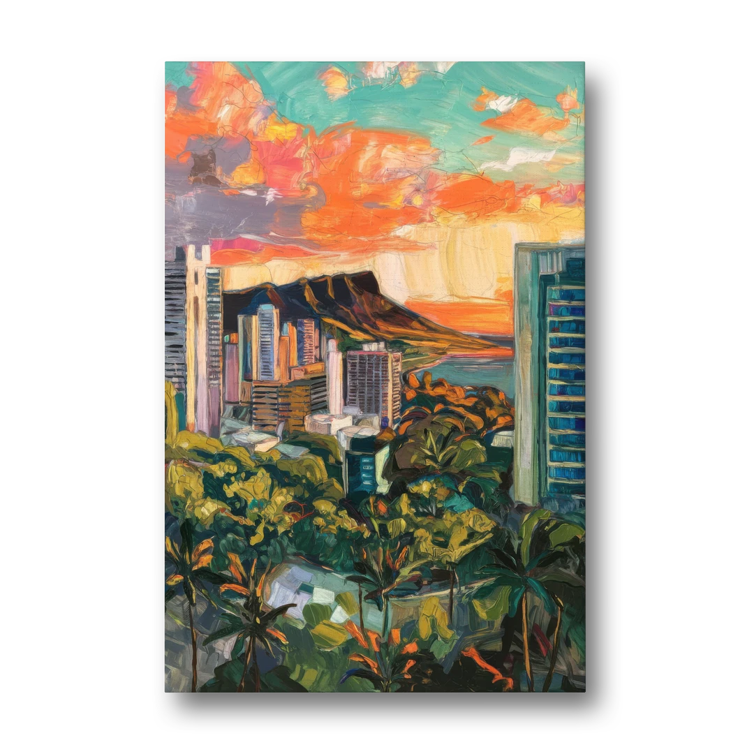 Honolulu Vibrant Cityscape - Canvas Wall Art - Front