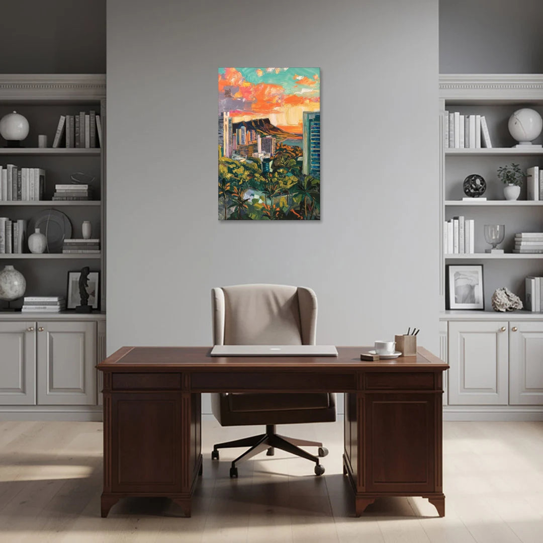 Honolulu Vibrant Cityscape - Canvas Wall Art - Office - 24x36