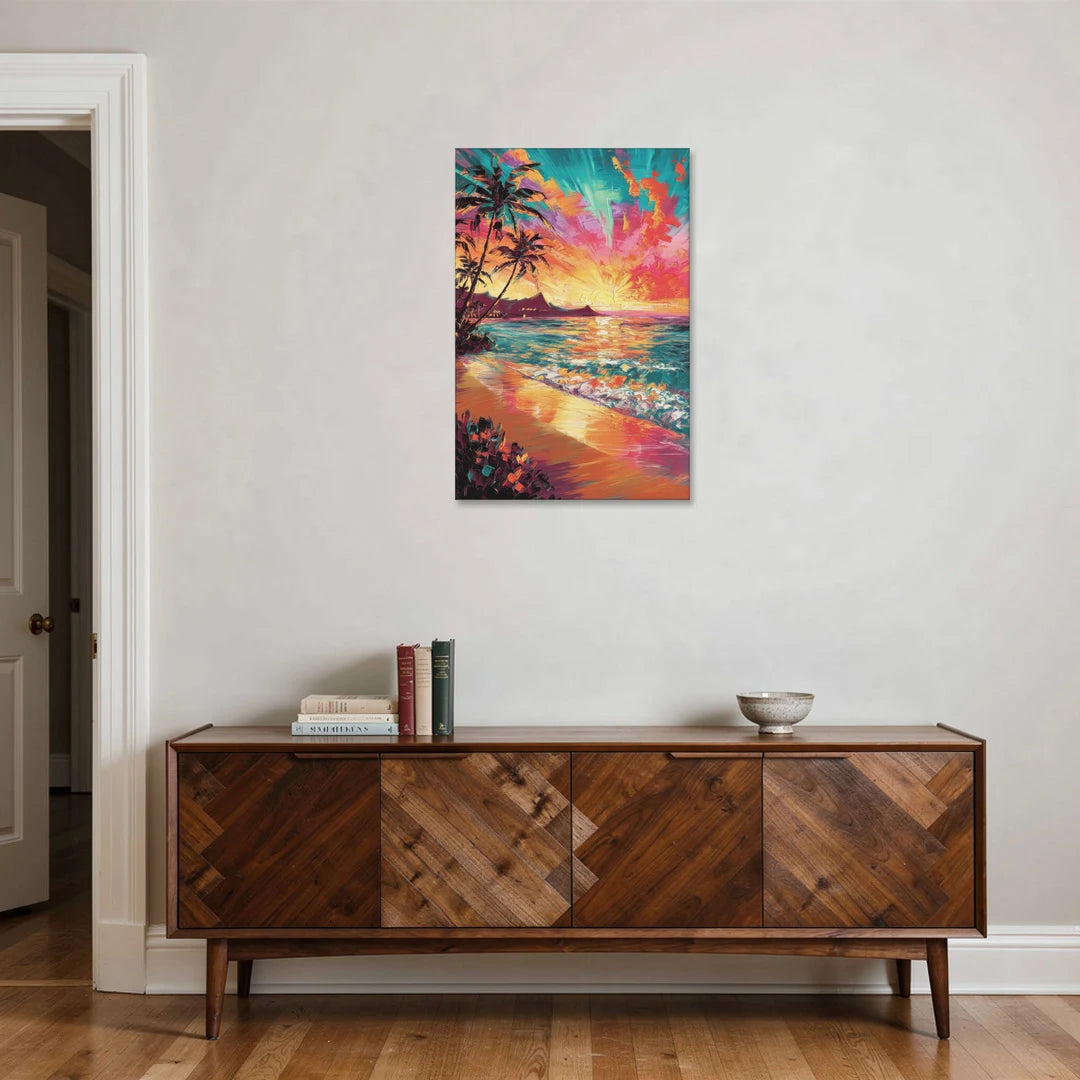 Honolulu Waikiki Beach Sunset - Canvas Wall Art - Coffee Table - 24x36