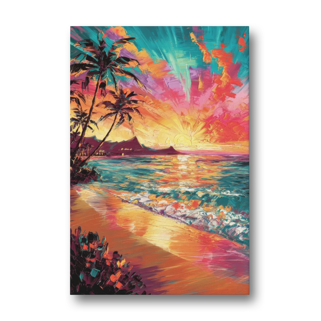 Honolulu Waikiki Beach Sunset - Canvas Wall Art - Front