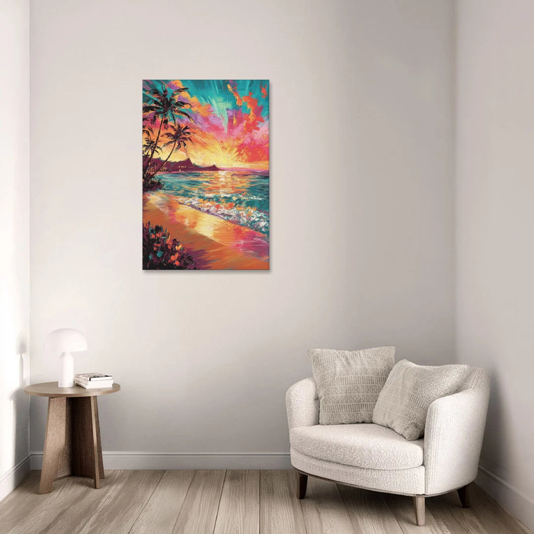 Honolulu Waikiki Beach Sunset - Canvas Wall Art - Sofa - 24x36