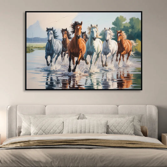 Horse Harmony in Nature Living Room - Black Canvas Wall Art