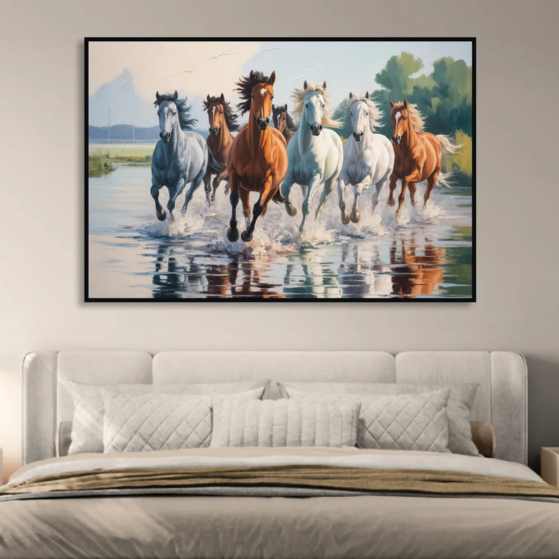 Horse Harmony in Nature Living Room - Black Canvas Wall Art