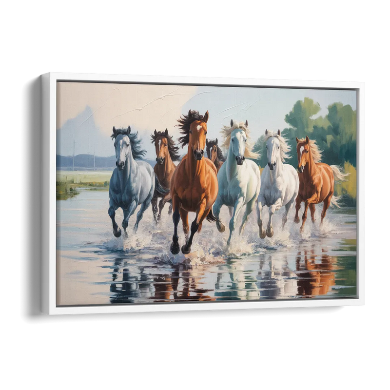 Horse Harmony in Nature Side - White Canvas Wall Art