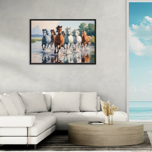 Horse Harmony in Nature - Living Room Black Frame Canvas