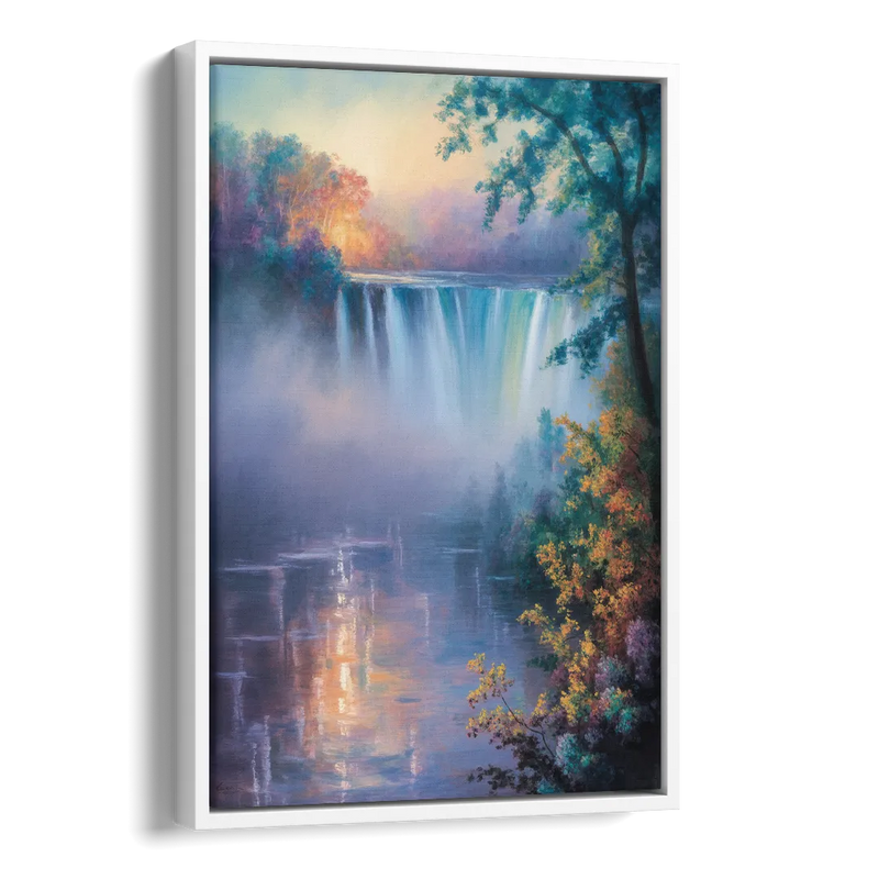 Horseshoe Falls Fog Side - White Canvas Wall Art
