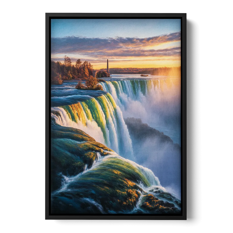 Horseshoe Falls Sunrise Front - Black Canvas Wall Art