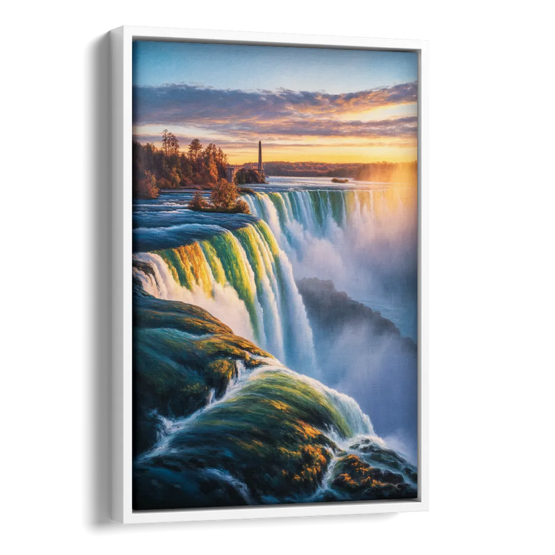 Horseshoe Falls Sunrise Side - White Canvas Wall Art