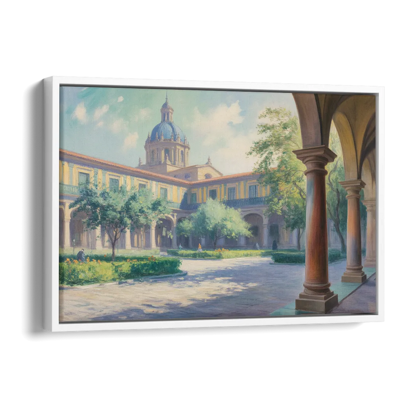 Hospicio Cabañas Courtyard Side - White Canvas Wall Art