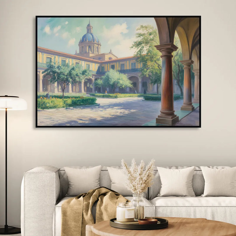 Hospicio Cabañas Courtyard Sitting Room - Black Canvas Wall Art