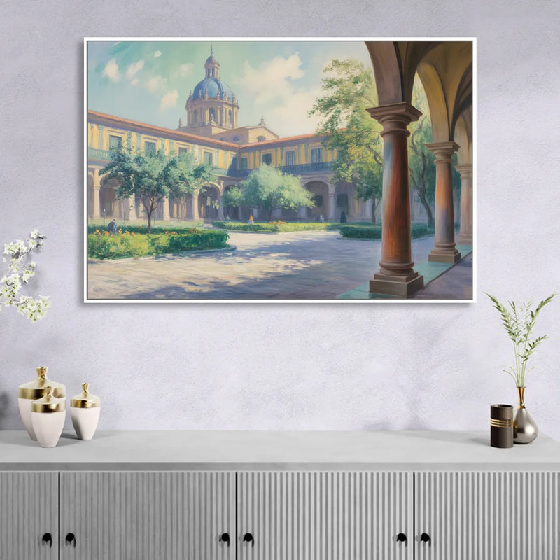Hospicio Cabañas Courtyard Sitting Room - White Canvas Wall Art