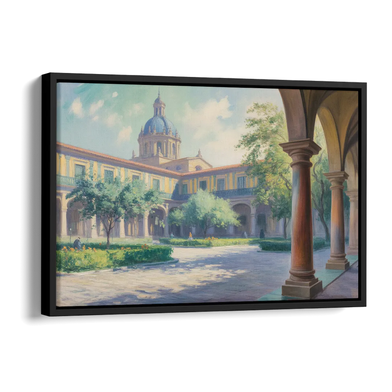 Hospicio Cabañas Courtyard Side - Black Canvas Wall Art