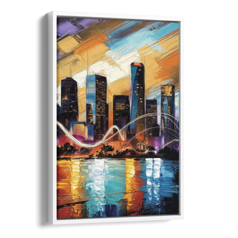 Houston Artistic Skyline Side - White Canvas Wall Art