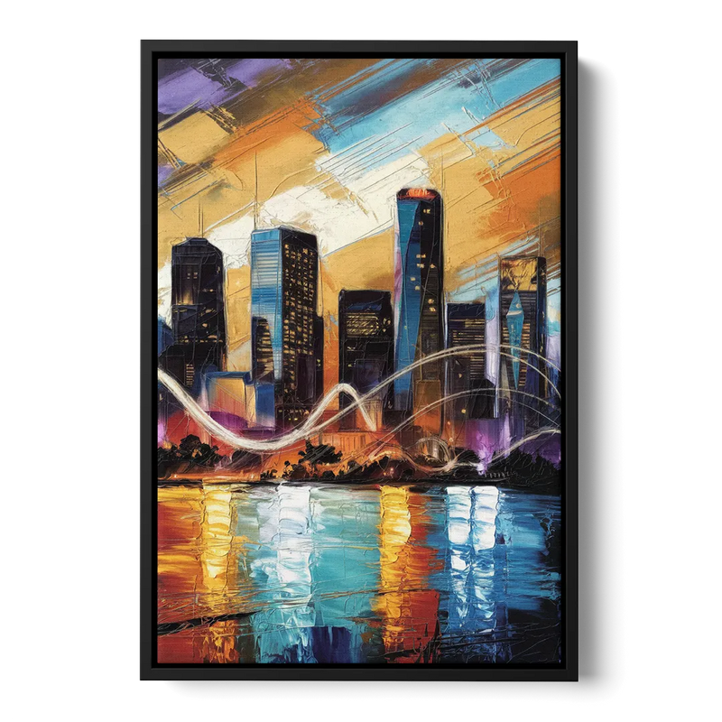 Houston Artistic Skyline Front - Black Canvas Wall Art