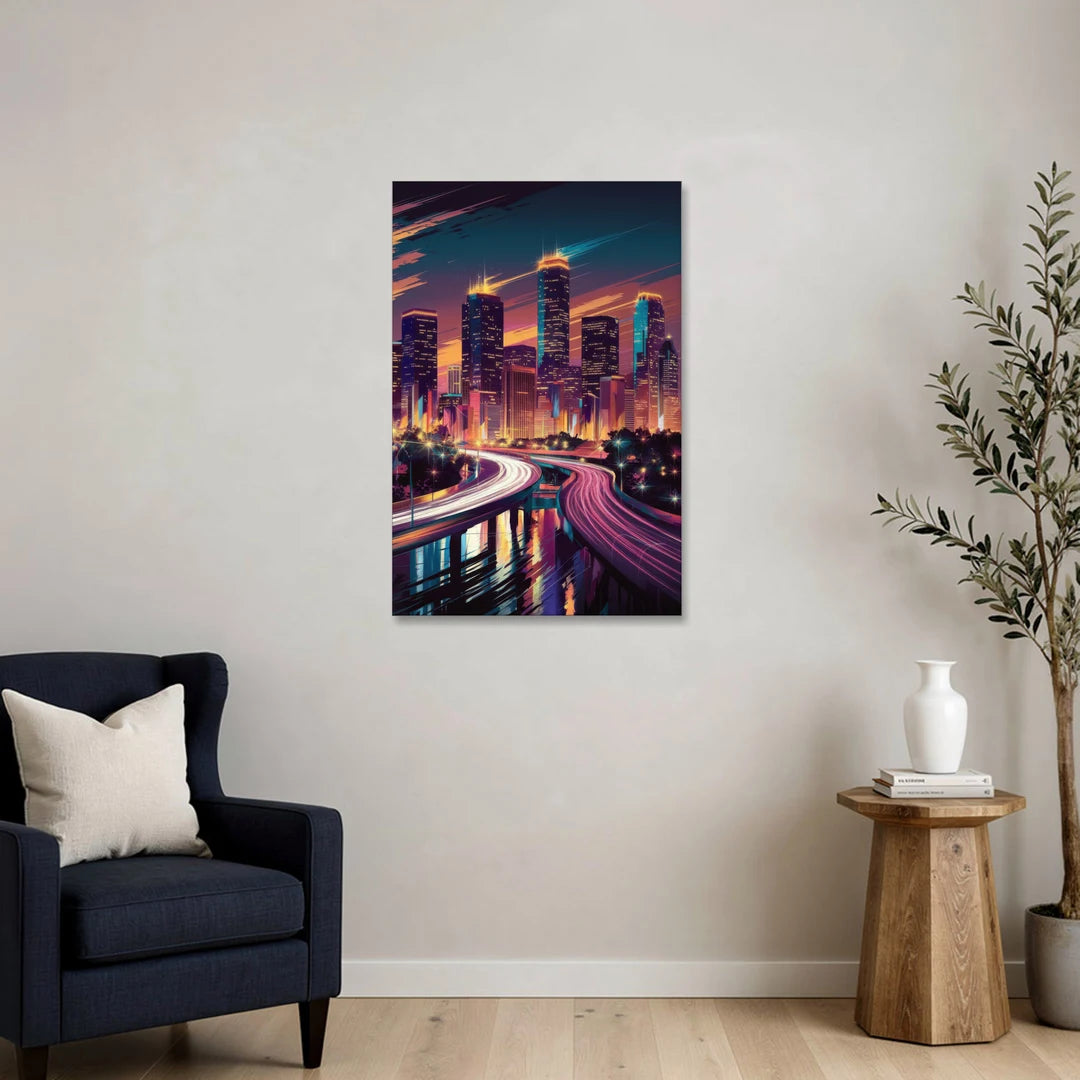 Houston City Lights - Canvas Wall Art - Sofa - 24x36