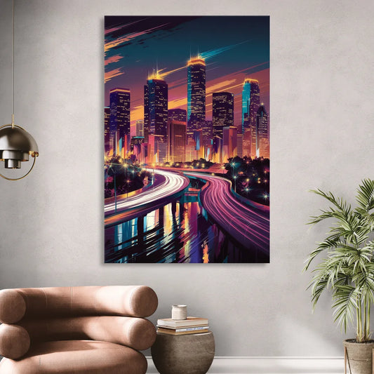 Houston City Lights Living Room - Canvas Wall Art