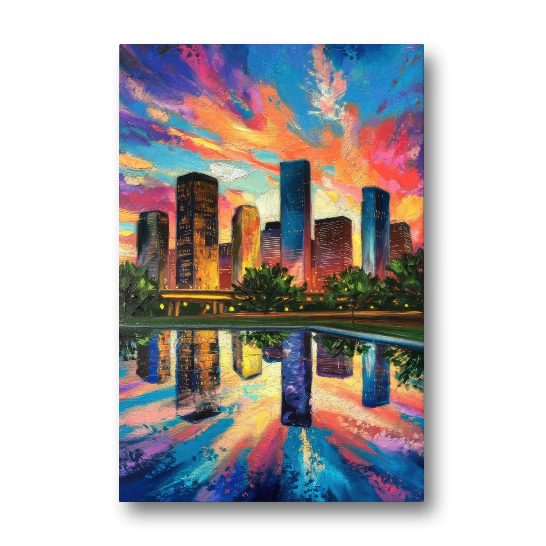 Houston Skyline Reflections - Canvas Wall Art - Front
