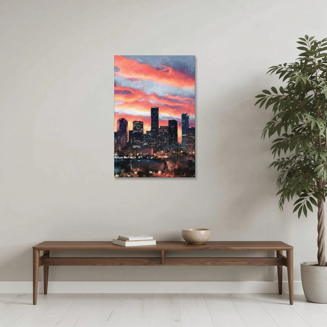 Houston Sunset Skyline - Canvas Wall Art - Coffee Table - 24x36