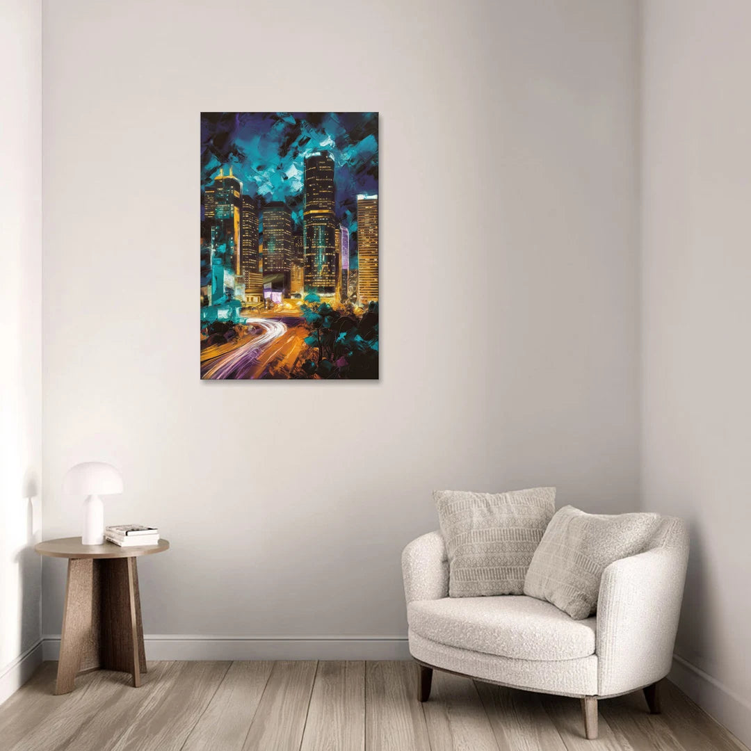 Houston Urban Nights - Canvas Wall Art - Sofa - 24x36