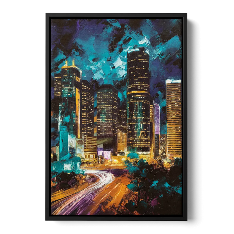 Houston Urban Nights Front - Black Canvas Wall Art