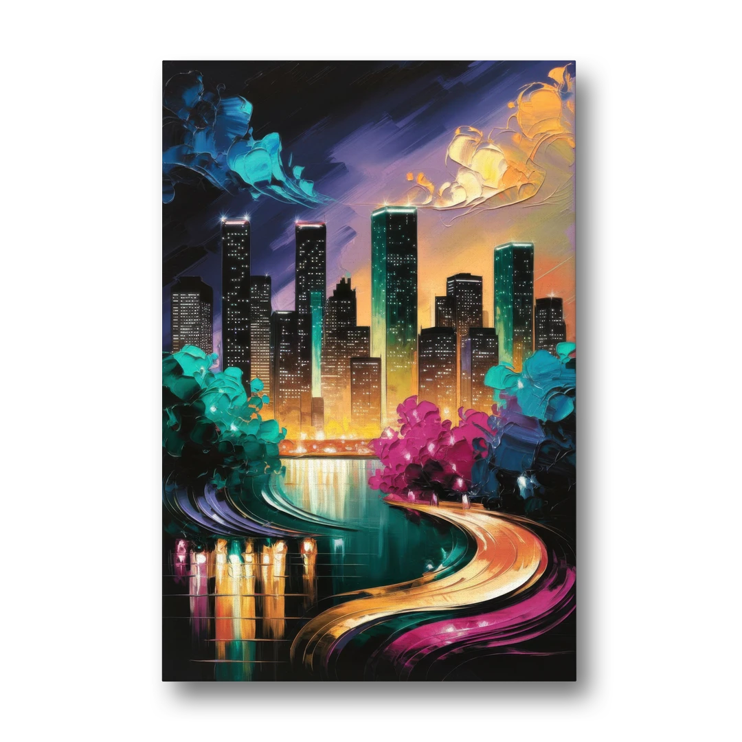 Houston Vibrant Nights - Canvas Wall Art - Front
