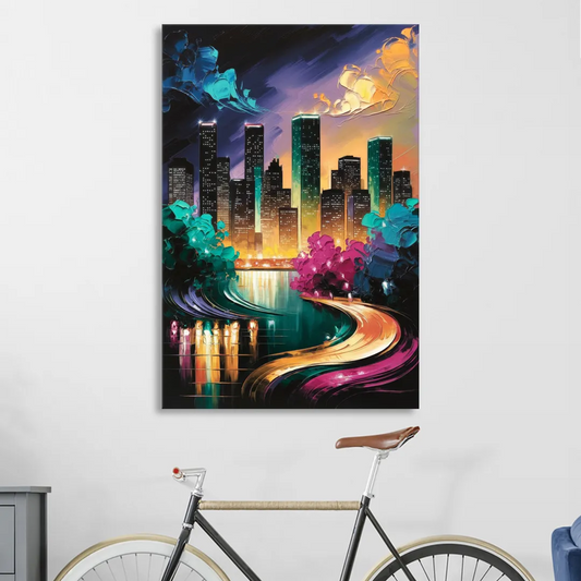 Houston Vibrant Nights Living Room - Canvas Wall Art