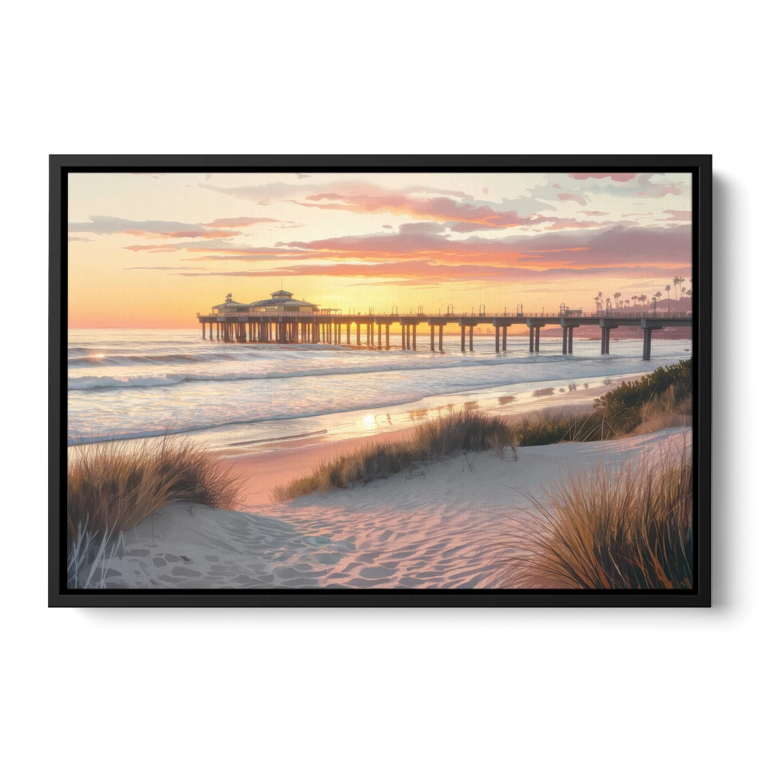 Huntington Beach Coastal Vibes - Black Framed Canvas Wall Art - Front
