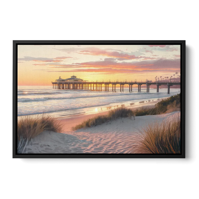 Huntington Beach Coastal Vibes Front - Black Canvas Wall Art