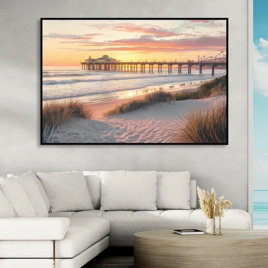Huntington Beach Coastal Vibes Living Room - Black Canvas Wall Art