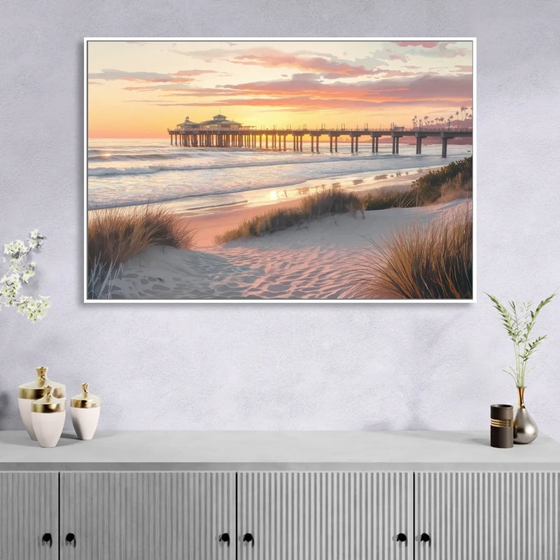 Huntington Beach Coastal Vibes Sitting Room - White Canvas Wall Art