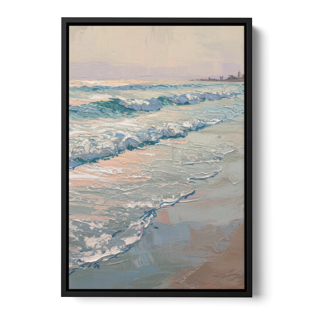 Huntington Beach Ocean Waves - Black Framed Canvas Wall Art - Front